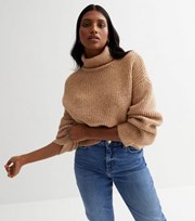 New Look Camel Ribbed Knit Chunky Roll Neck Jumper